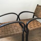 Pair of vintage rope armchairs, wooden frame, Sweden, 1960, Axel Larsson