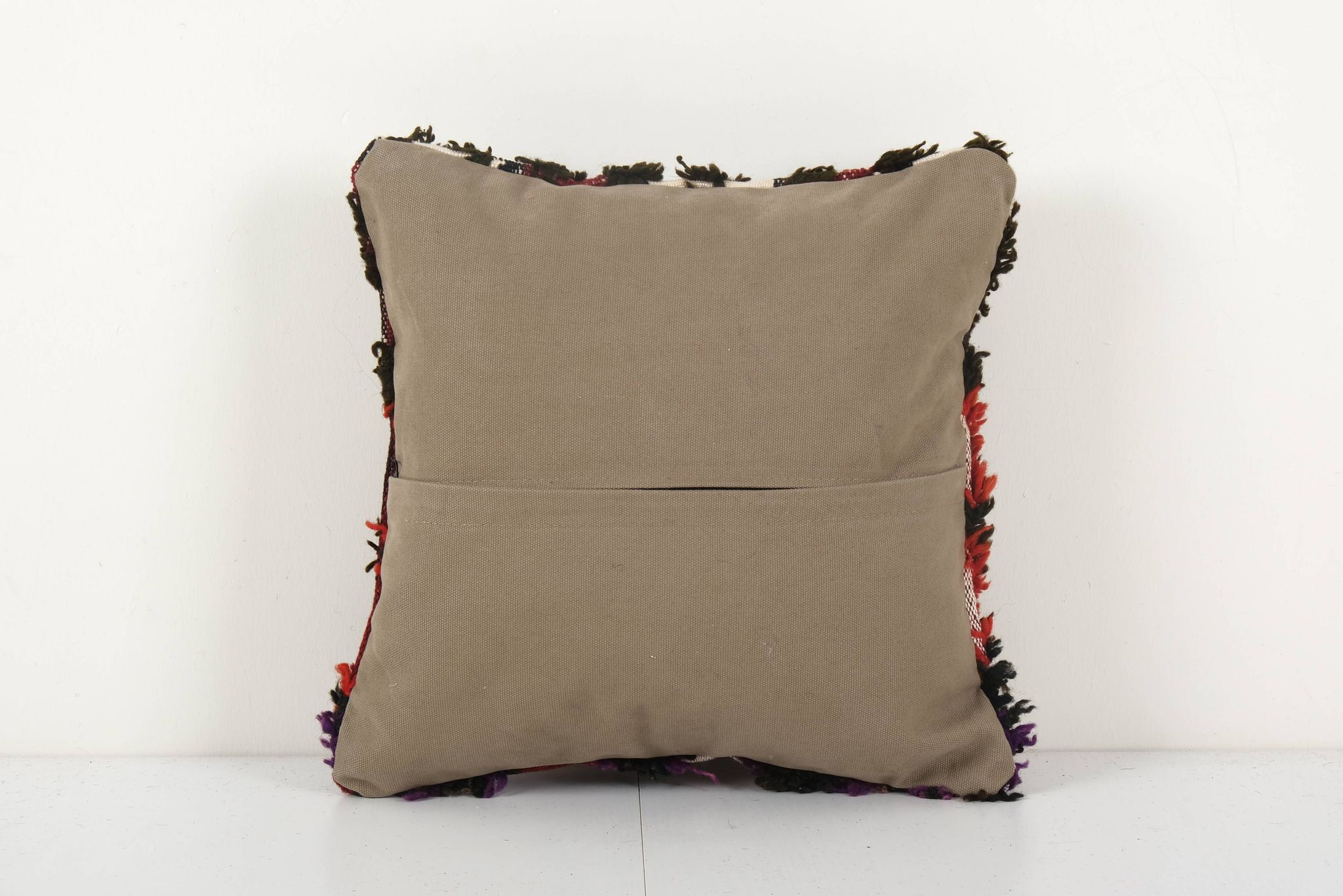 Vintage handwoven multi color turkish flokati shagy pillow cover, handwoven square turkish shaggy tu