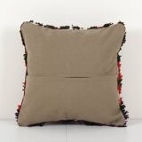 Vintage handwoven multi color turkish flokati shagy pillow cover, handwoven square turkish shaggy tu
