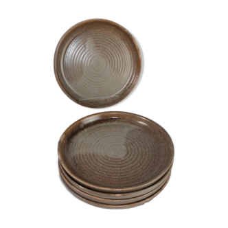 5 brown stoneware dessert plates