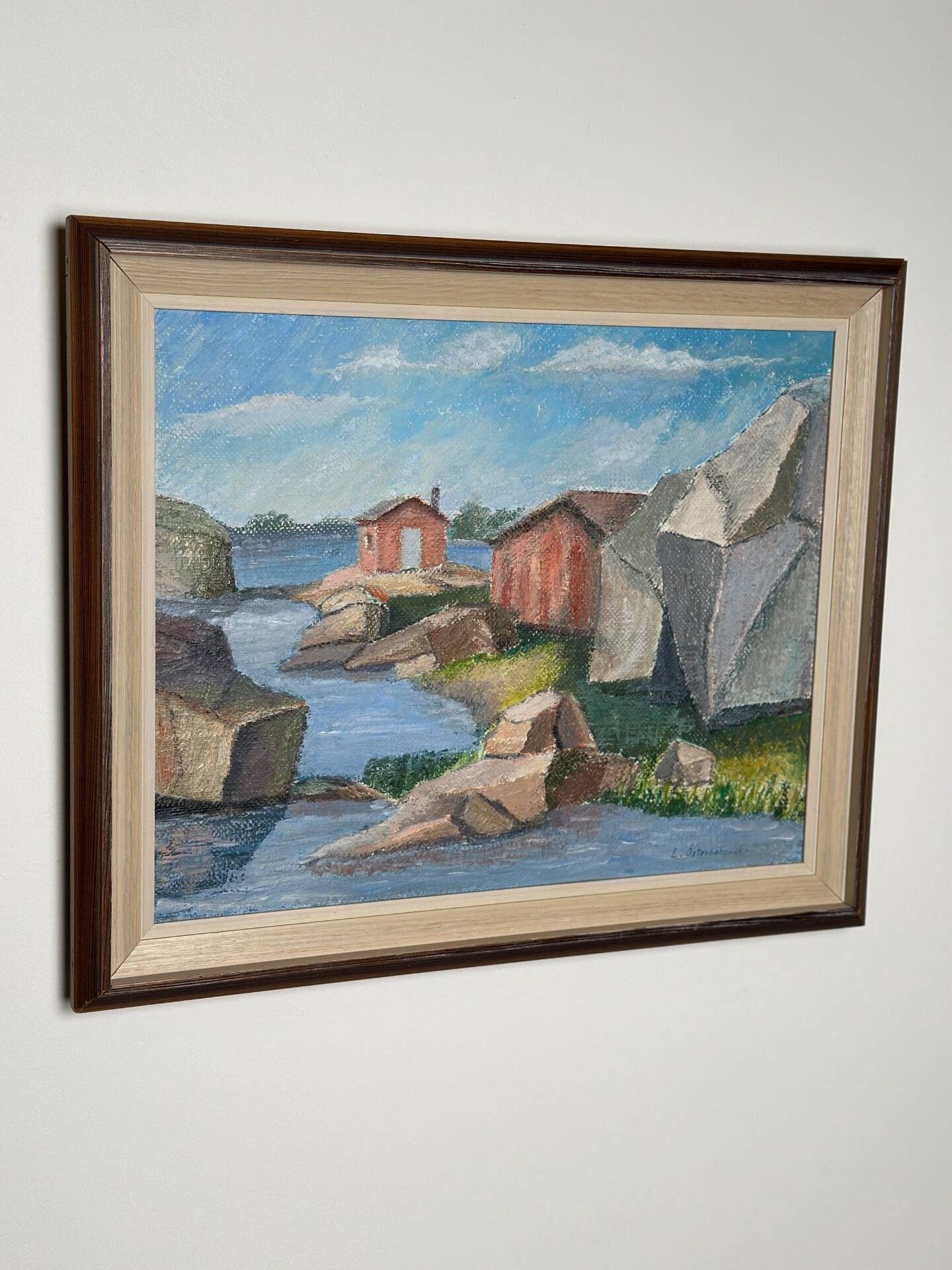 Swedish Oil on Canvas – “Coastline” by L. Österholm –  Dated 1964
