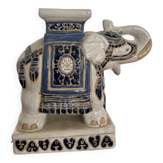 Blue and beige ceramic elephant