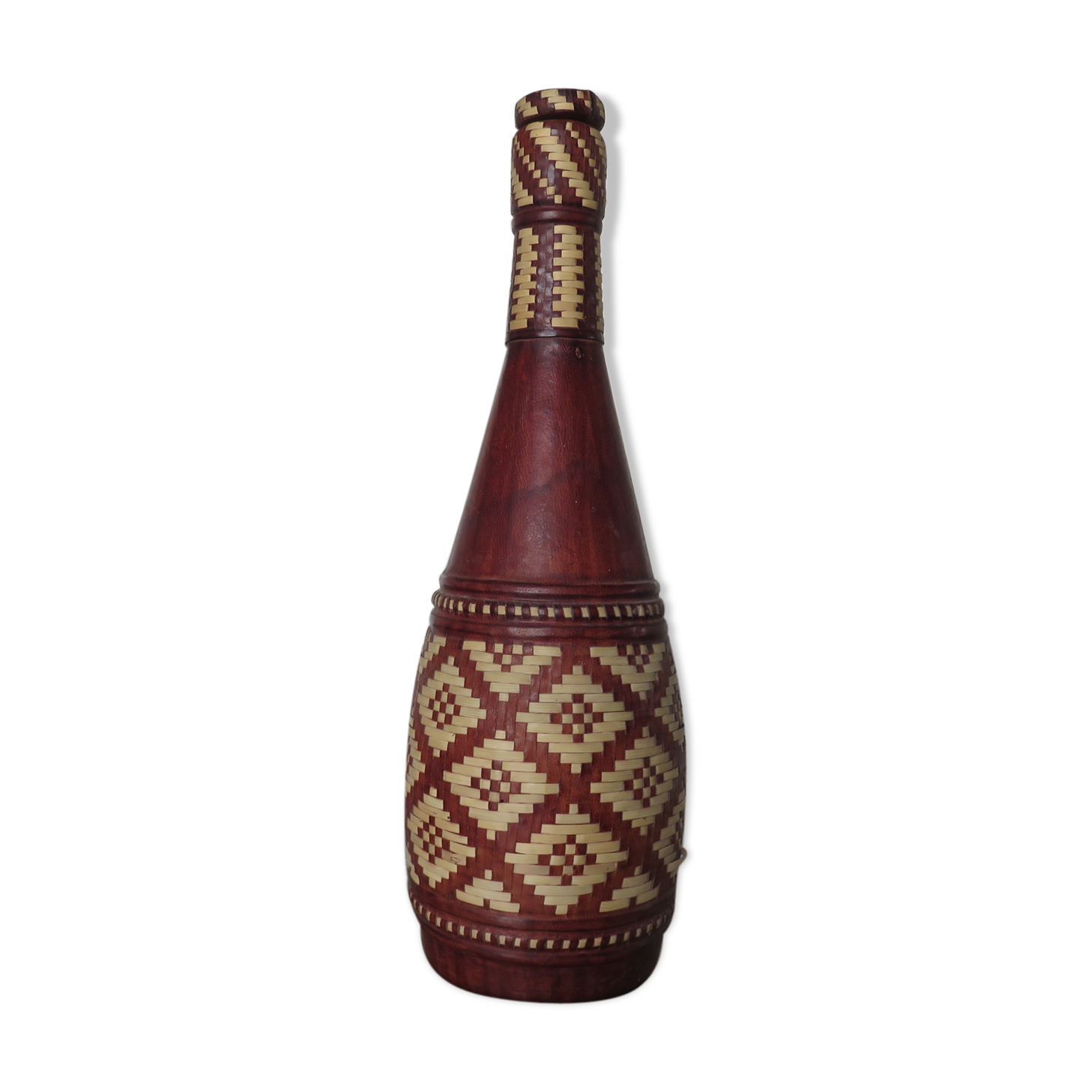 Bouteille éthnique en cuir, années 60-70