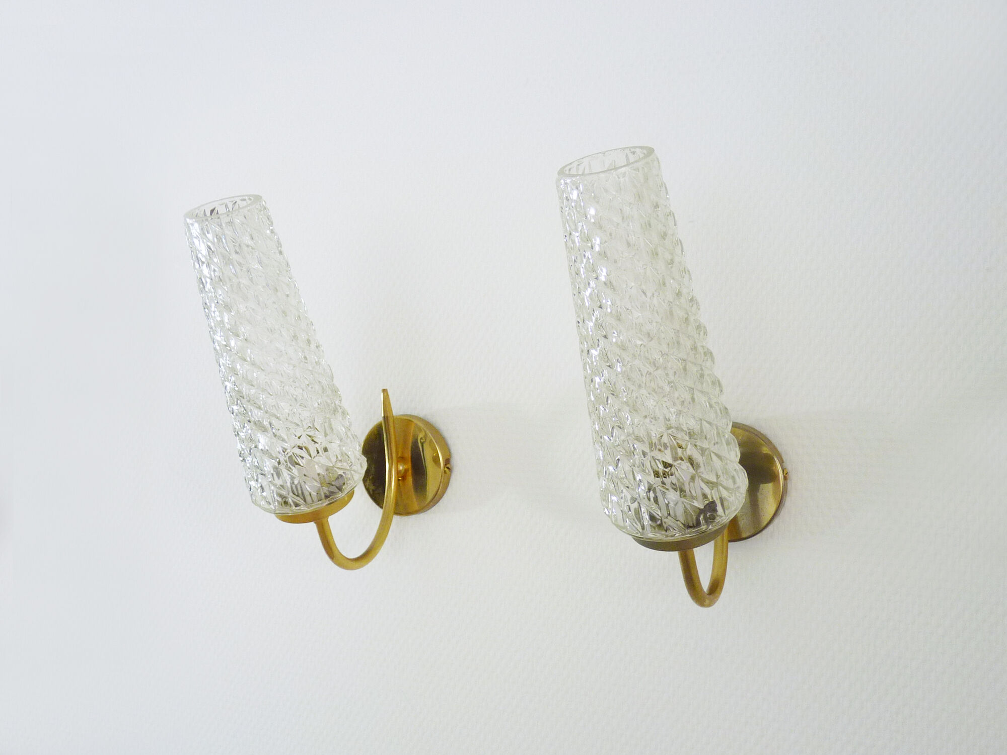 Pair of brass glass tulip wall lights 50-60s