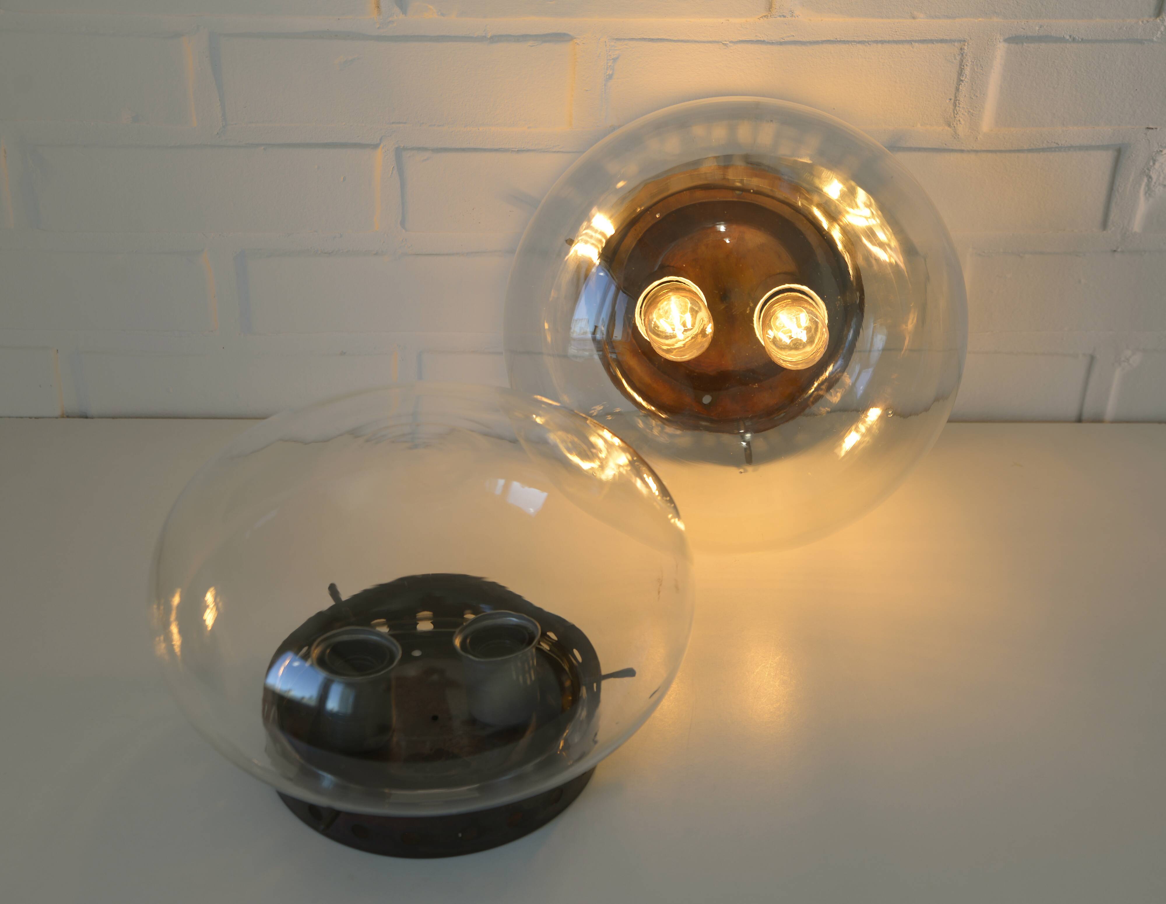 Set of 2 Vintage Space Age Stye Sconces Copper Flush Mount Lights 1980's