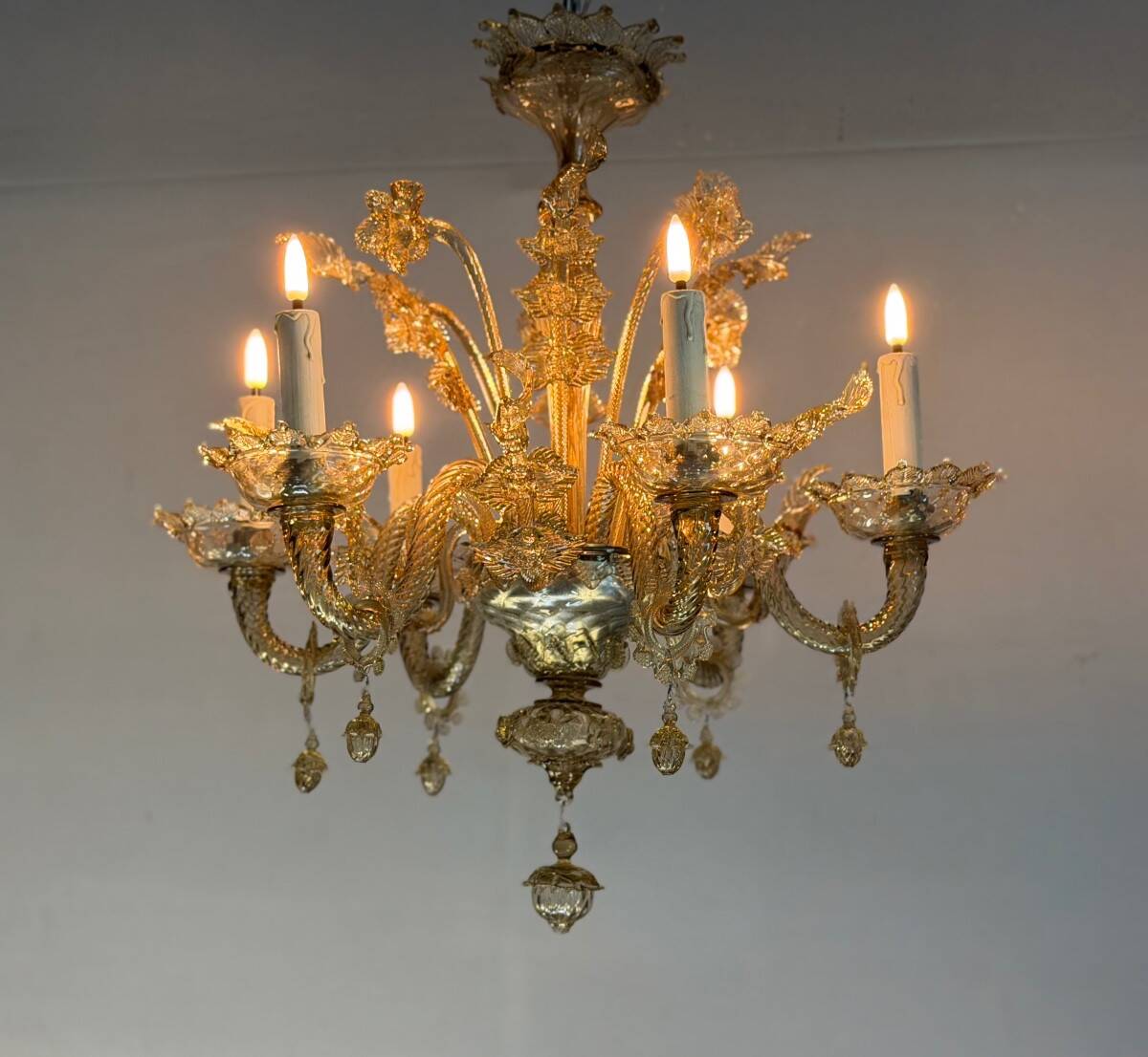 Venetian glass chandelier from Murano, green, circa 1920.