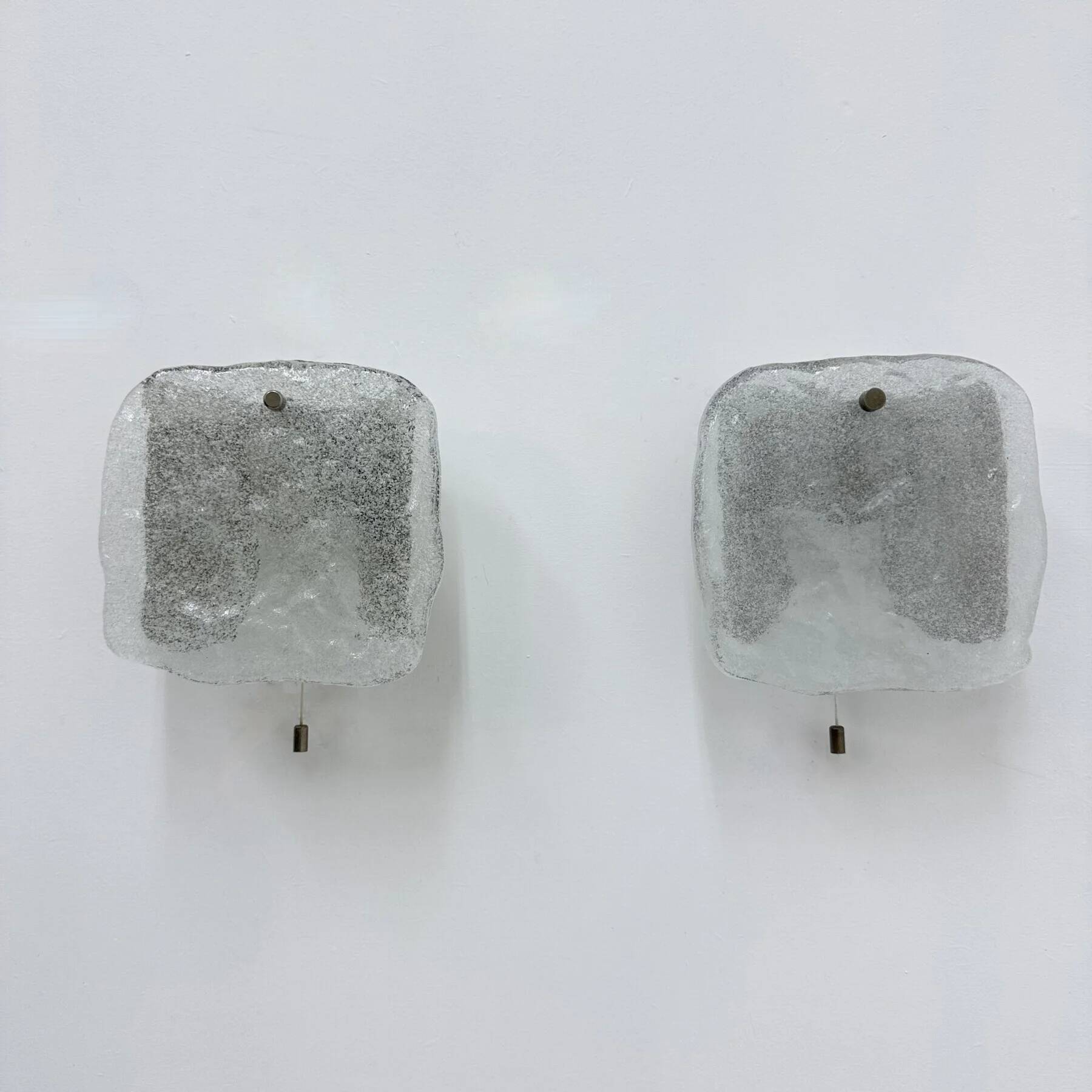 Set of 2 J.T. Kalmar ice glass wall lamps sconce, 1970s, Germany
