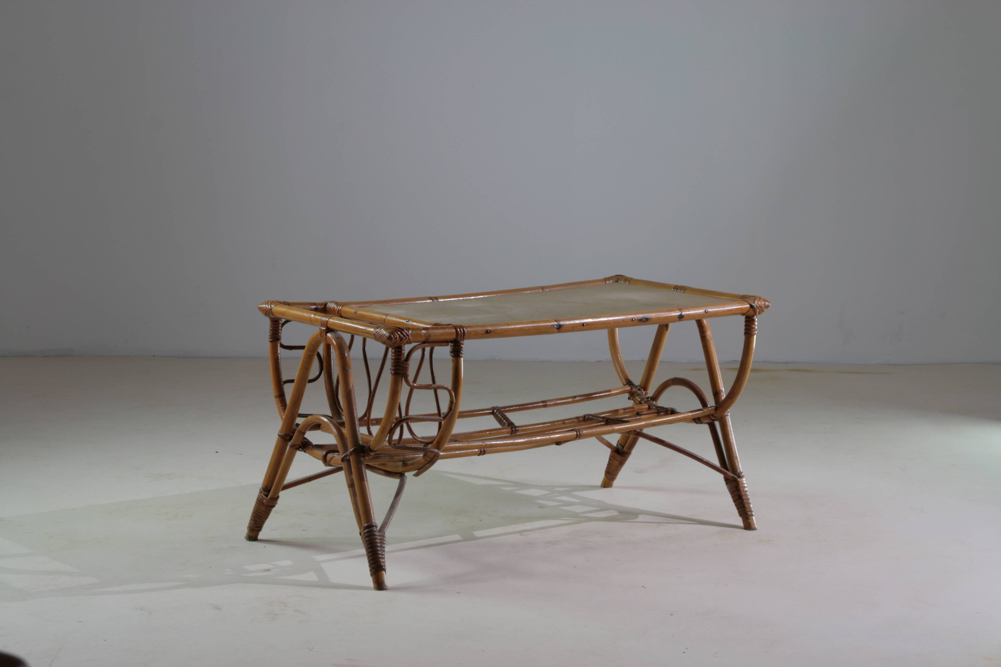 Vintage rattan coffee table, France 1960.