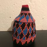 Berber wool and black and Red raffia basket