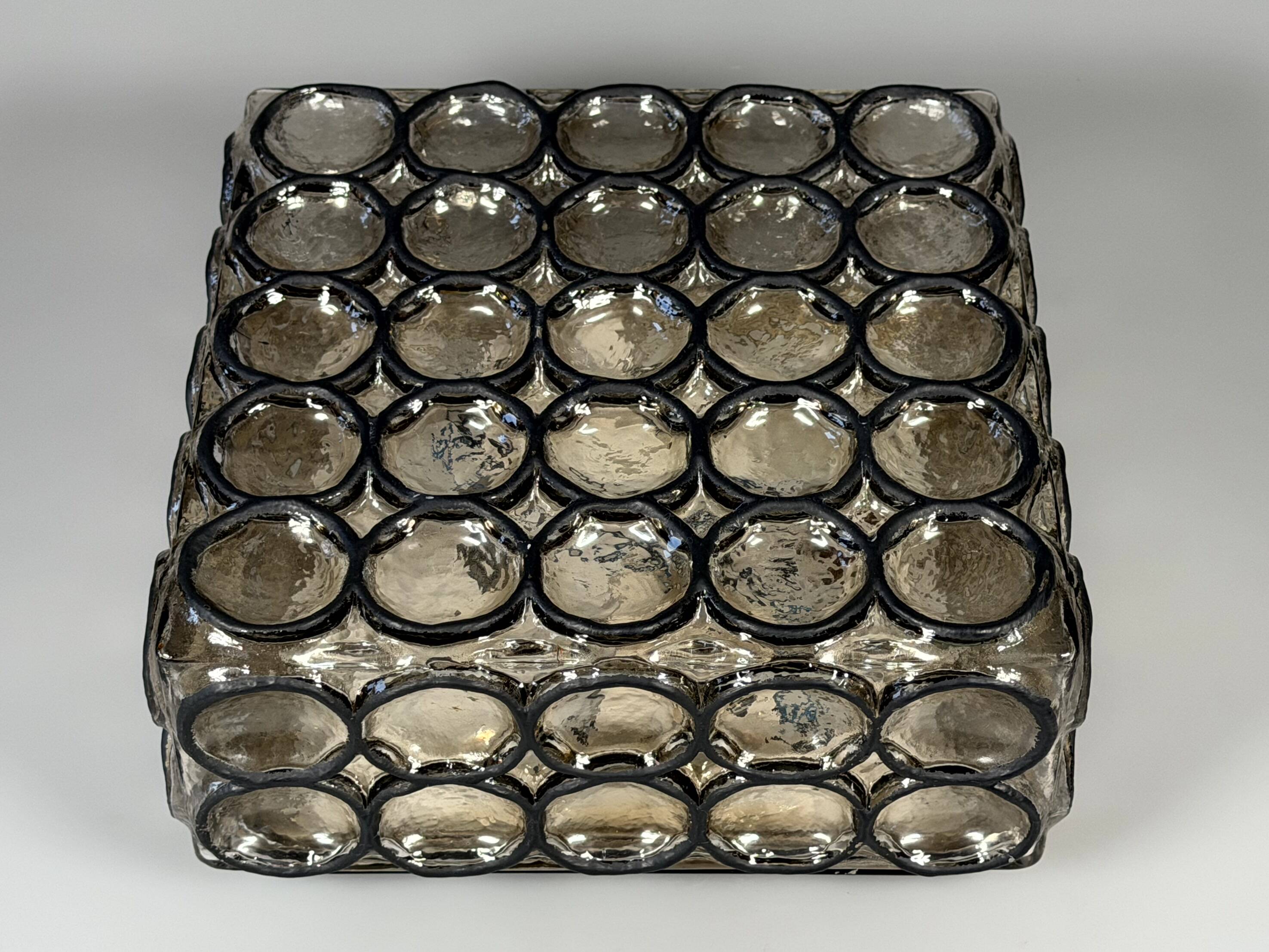 60s 70s Ceiling Lamp Plafoniere Glashütte Limburg Germany Glass & Metal