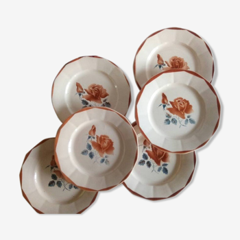 Set of 6 digoin plates pink beige color and autumn flowers