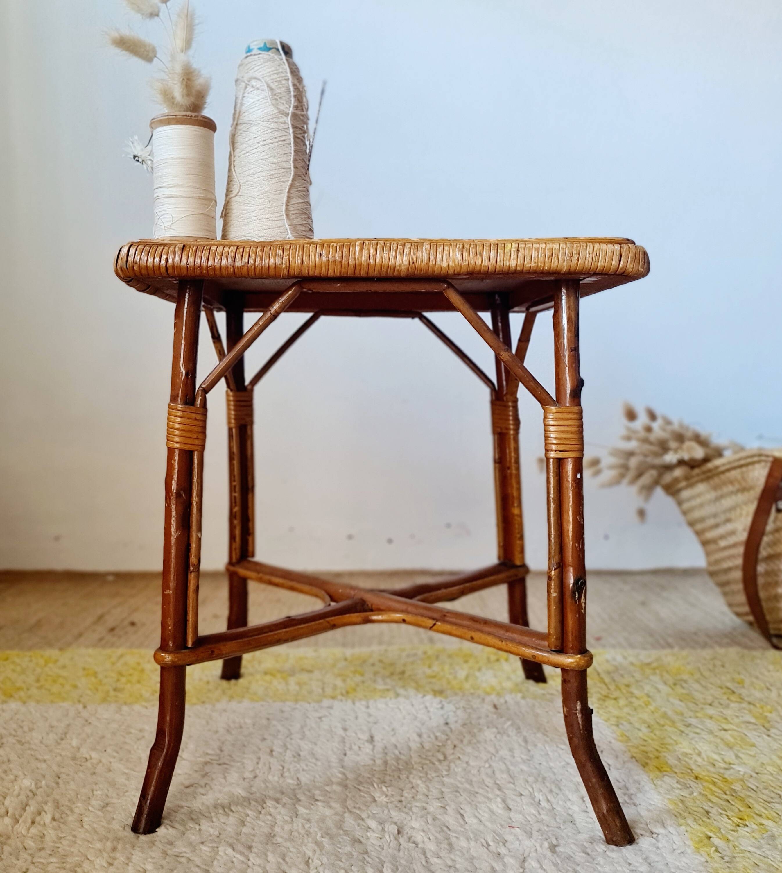 Vintage rattan side table or coffee table – 1960s Riviera style