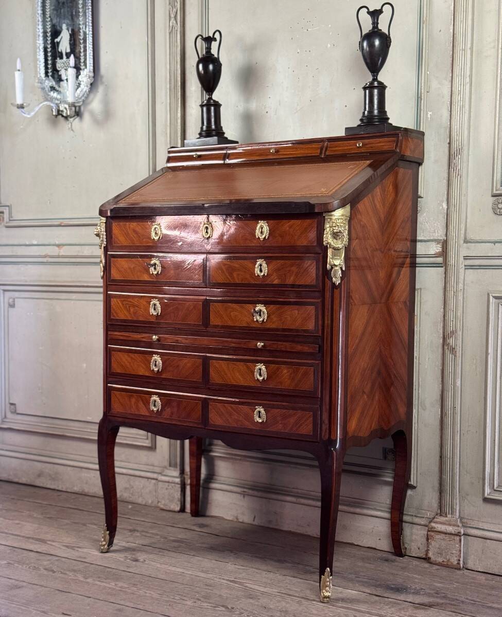 Louis XV Notary Secretary Cabinet in Veneer, Stamped by Nicolas Pet