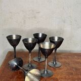 Set of six hammered metal stemmed glasses