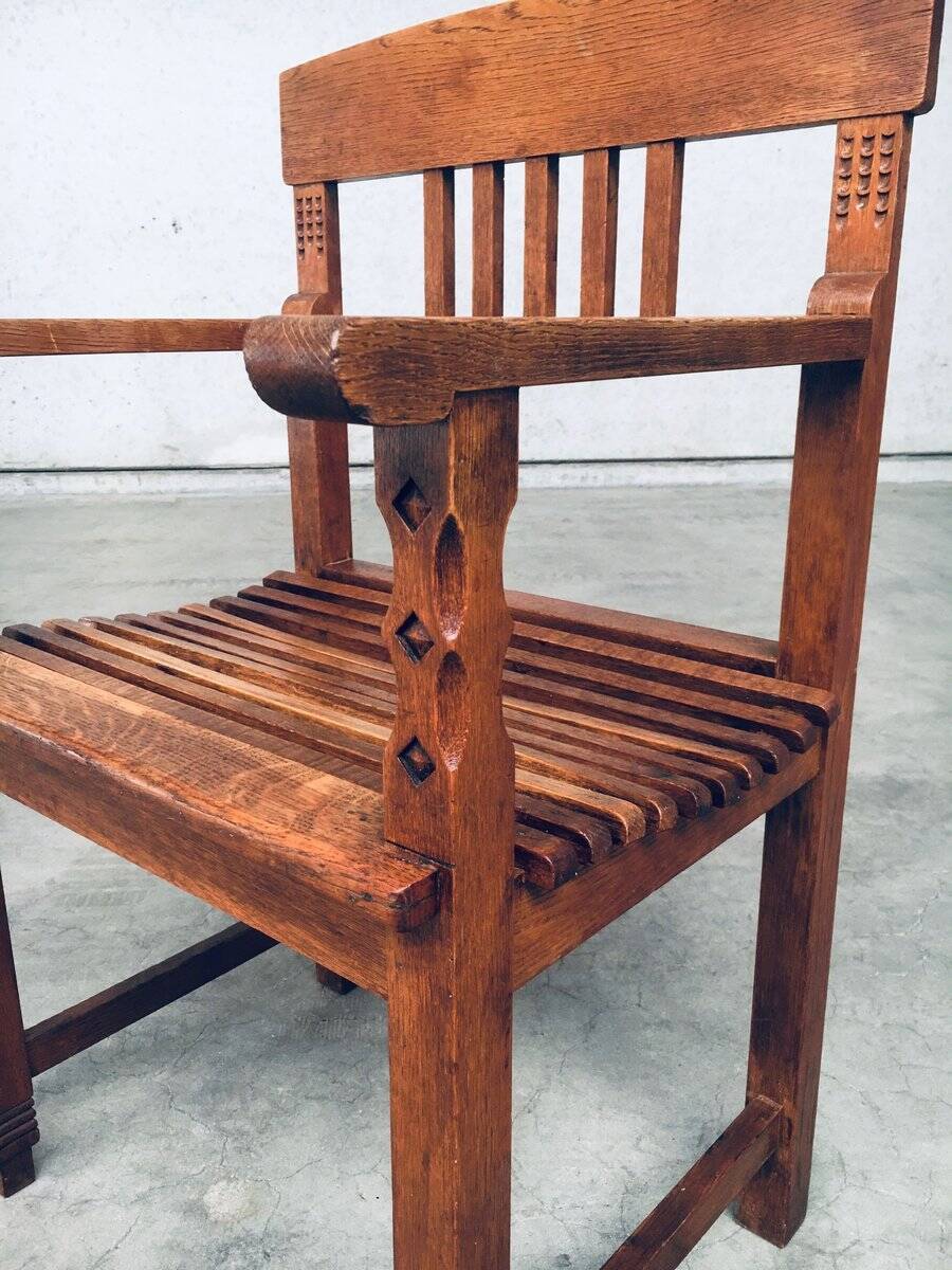 Dutch Modernist Carved Oak Side Chair, 1920s