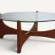 Round coffee table in teak and glass, after Hugues Poignant – 1960s