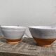 Duo of white ceramic pottery bowls wabi sabi