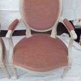 Pair of Louis XVI style medallion armchairs in patinated white