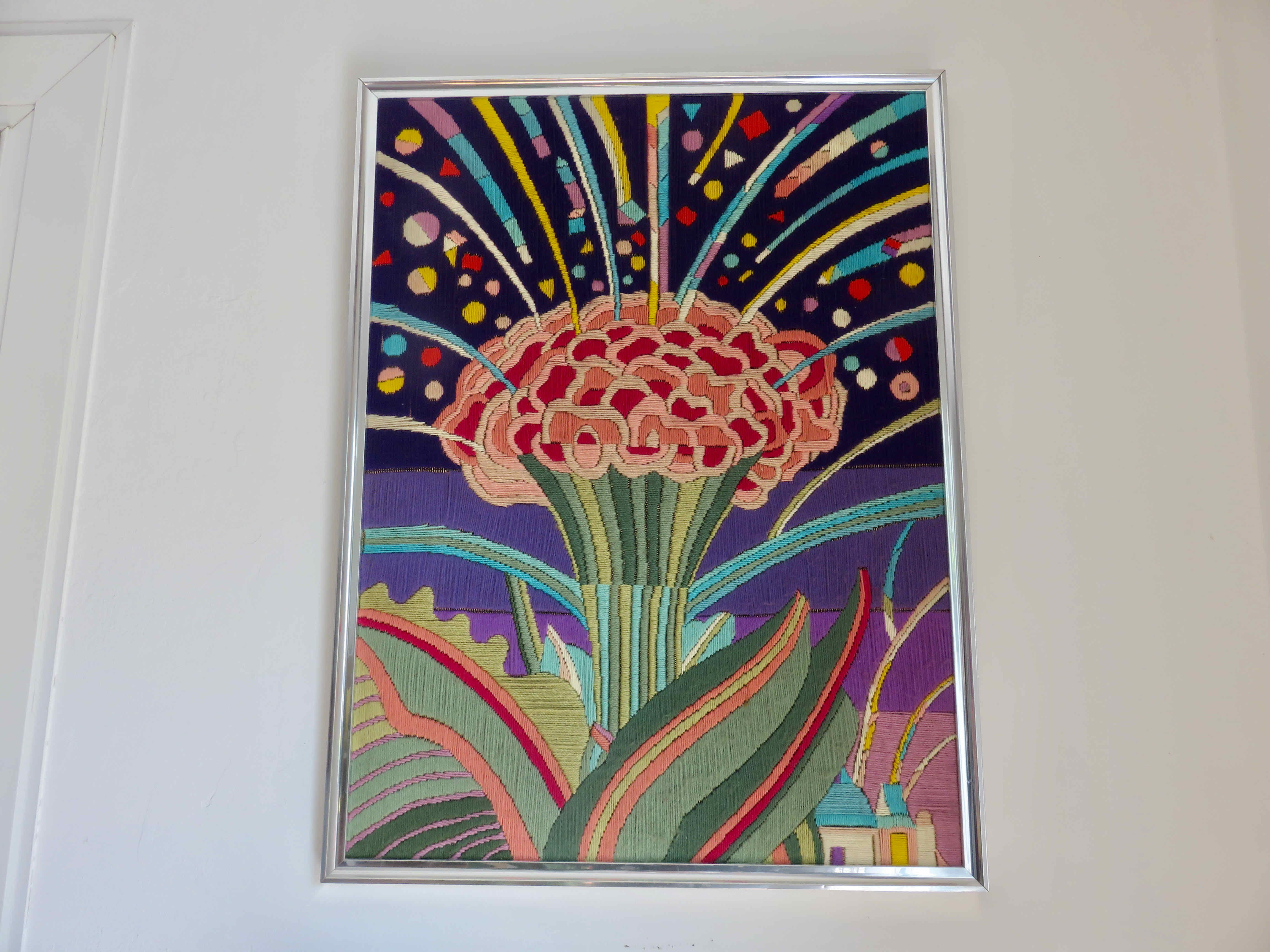 "Futuristic" wool tapestry, framed 70s