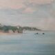 Tableau vintage paysage côtier avec pêcheur solitaire