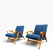Set of 2 blue lounge chairs restored by František Jirák for Tatra Nabytok.