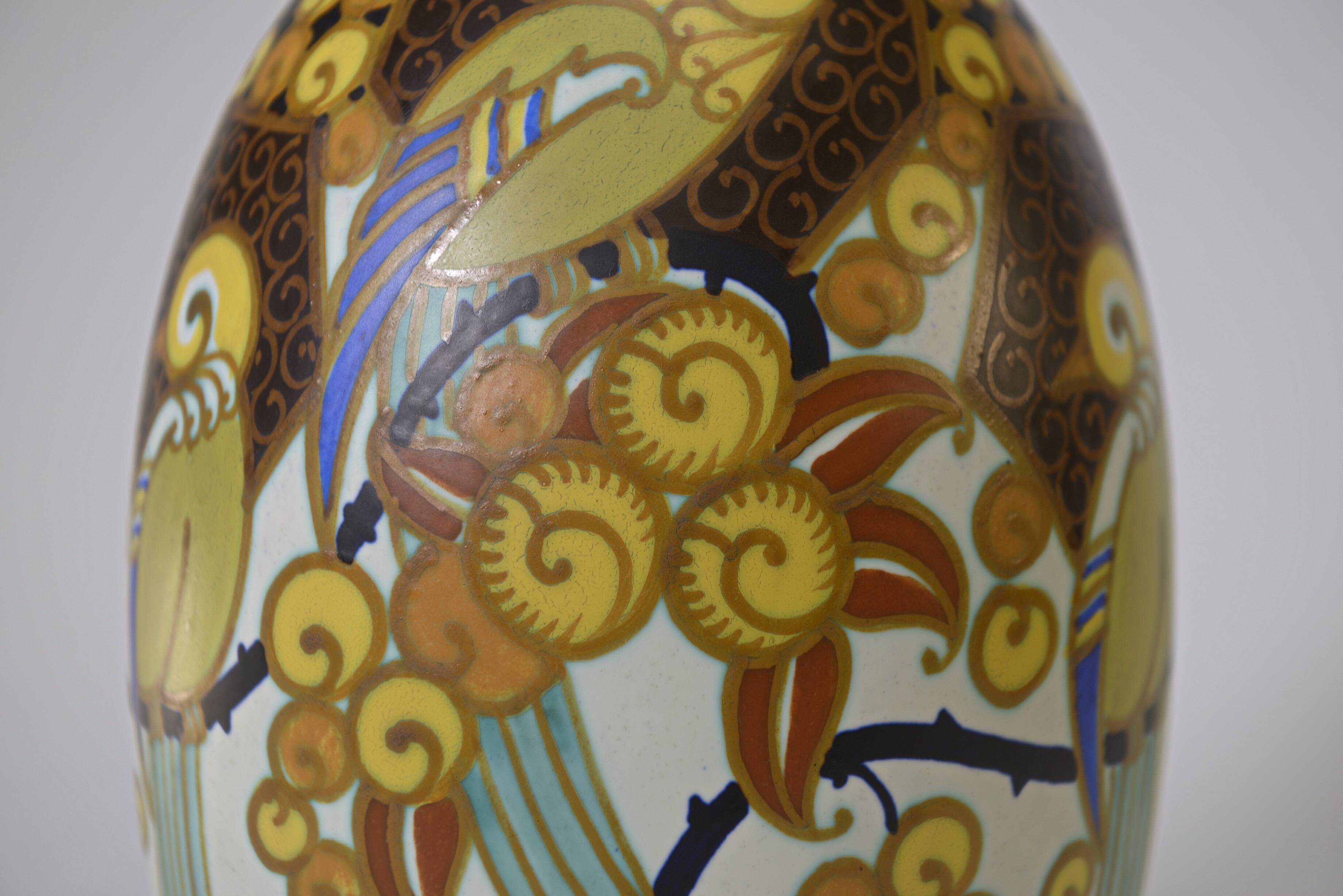 Keramis art deco porcelain vase signed jan wind "birds of paradise"