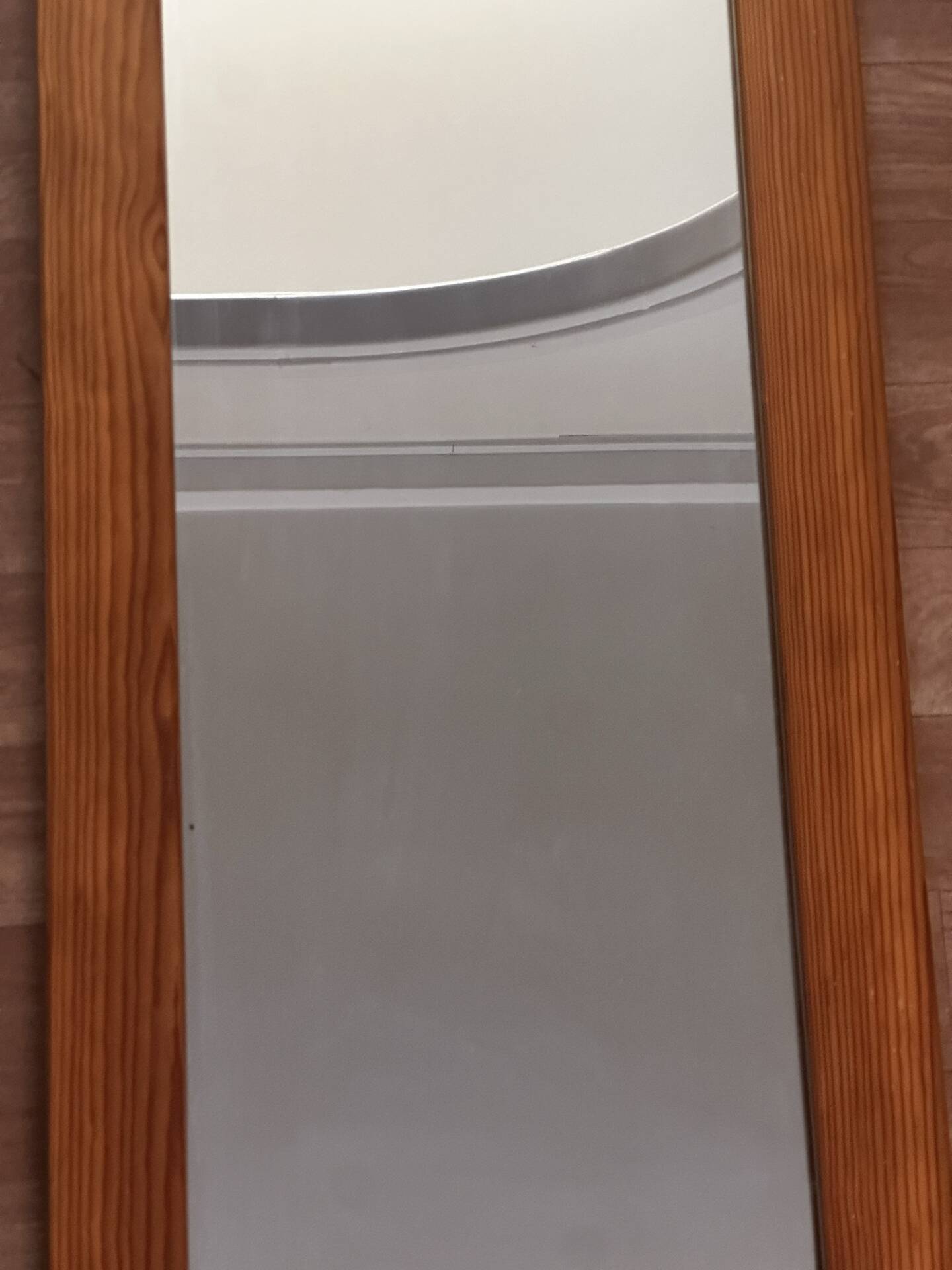 Large octagonal wall mirror in pine, 1970s – 103 × 40 cm