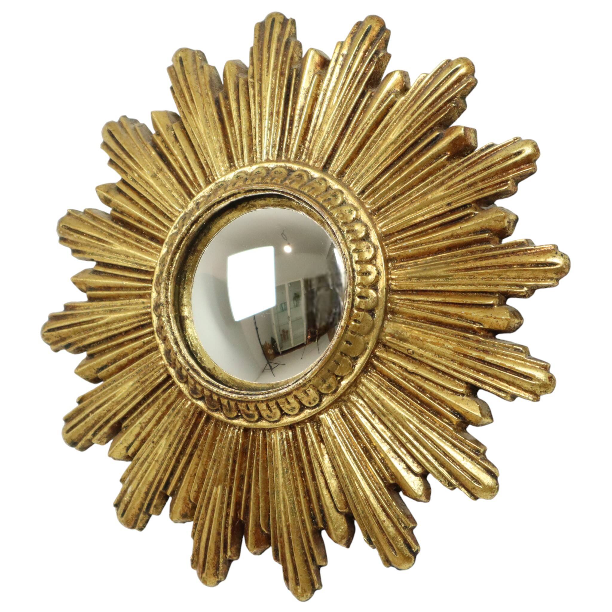 Small Sun Mirror Sunburst Mirror Gold Leaf Convex 24cm