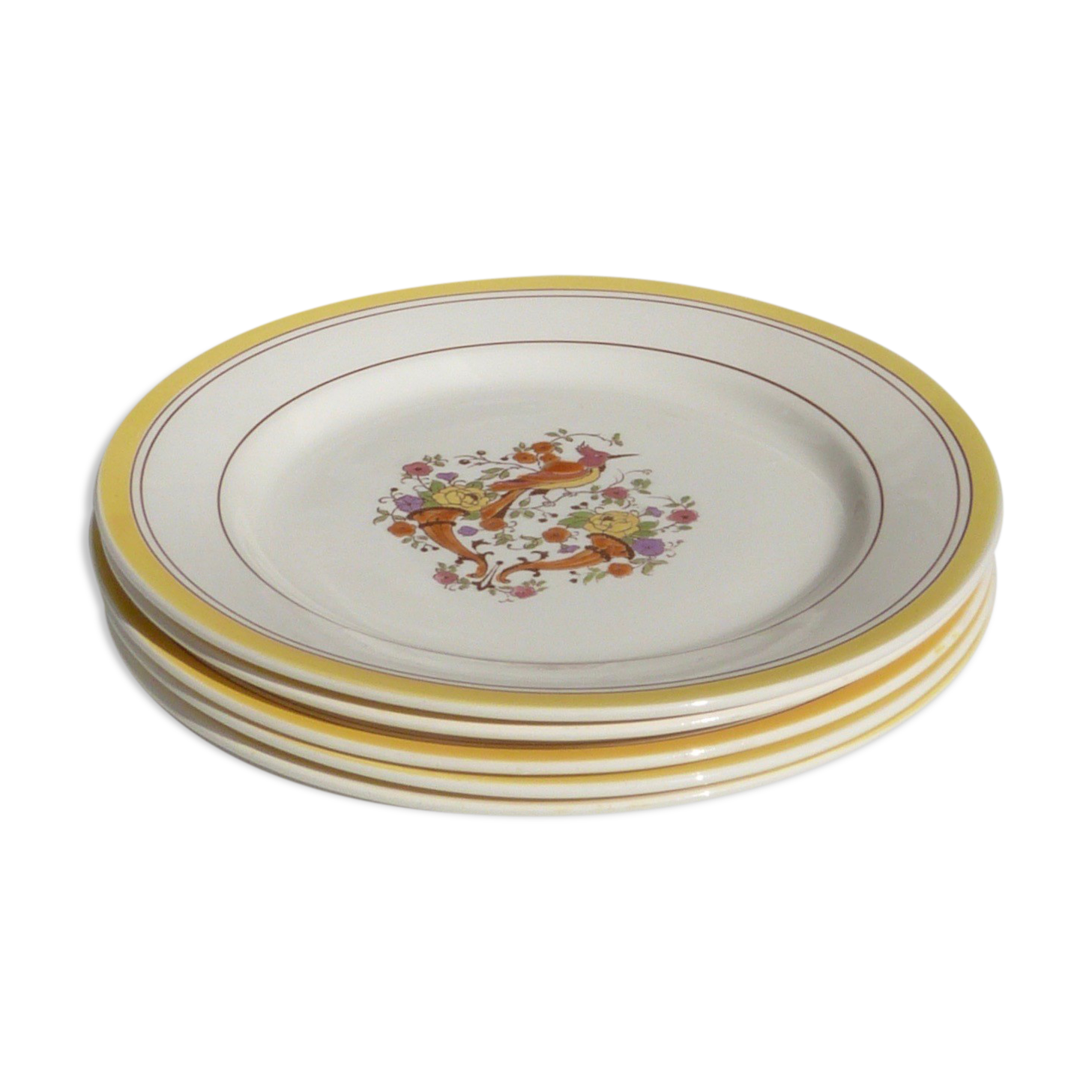 Set de 5 assiettes oiseau Boch la Louvière