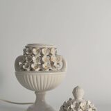 White Ceramic Table Lamp with Flower Motif, Italy 1960s