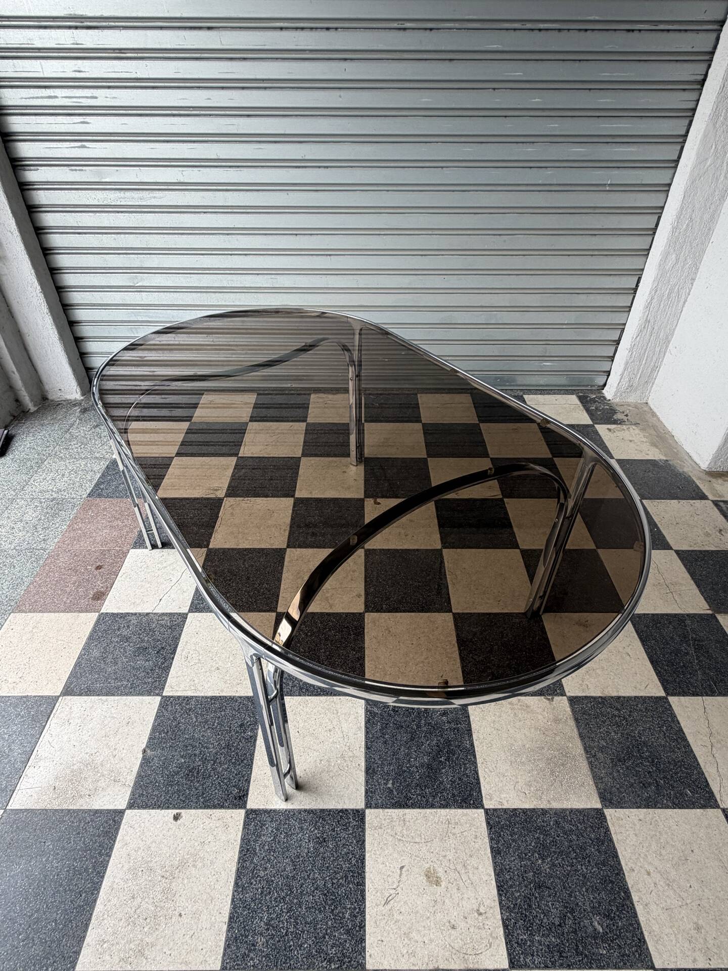 Vintage glass and chrome table