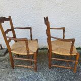 Pair of provencal straw armchairs in walnut