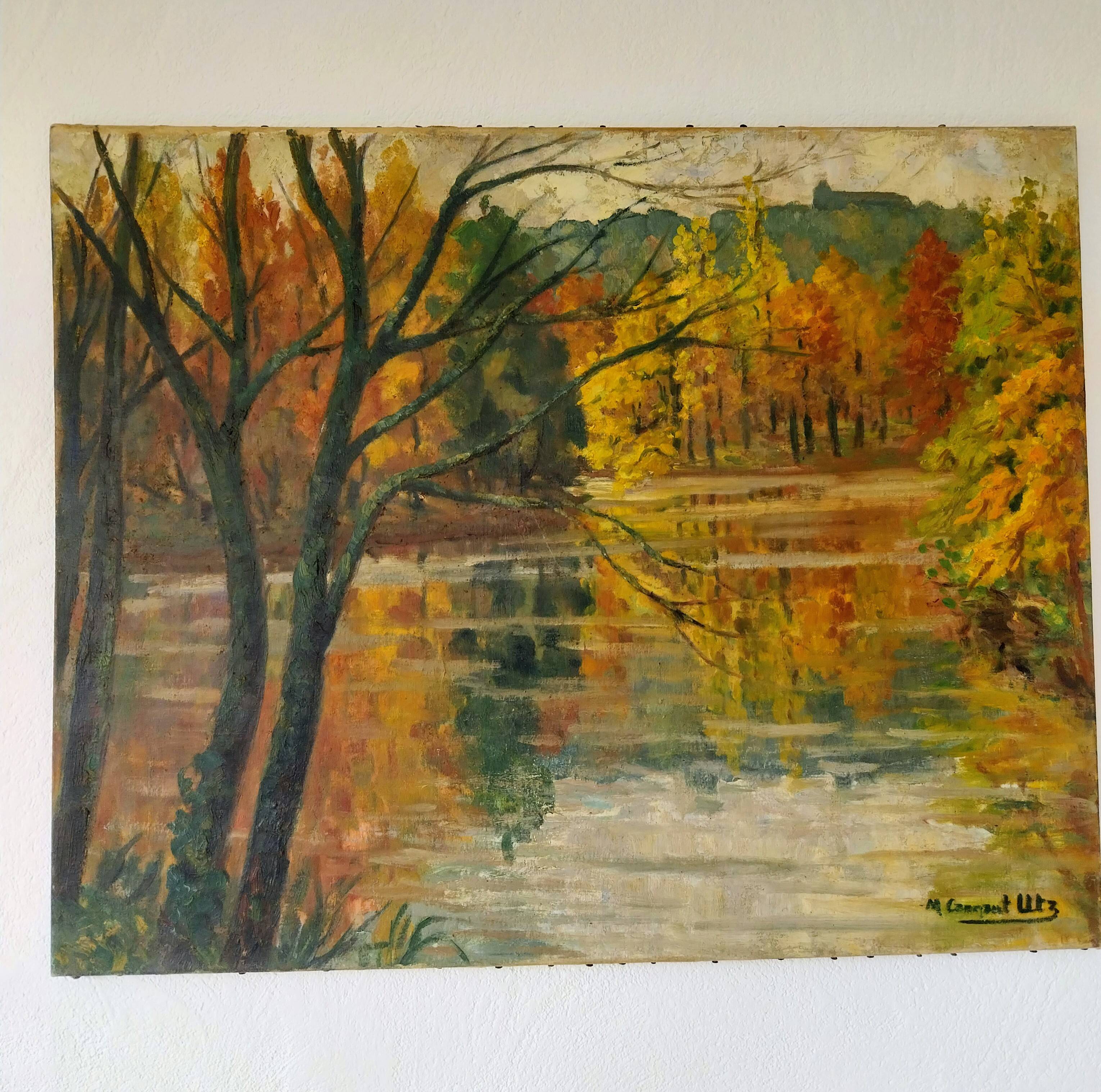 Vintage oil painting on canvas signed Cannaut Utz – autumn landscape