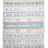 Tapis Kilim Anatolien 5x9 ft – Rayures Pastel en Vert Menthe, 163x268Cm