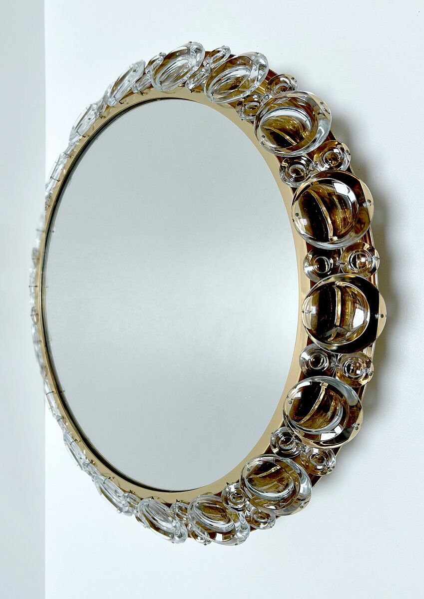 Vintage illuminated crystal brass mirror, 1960s