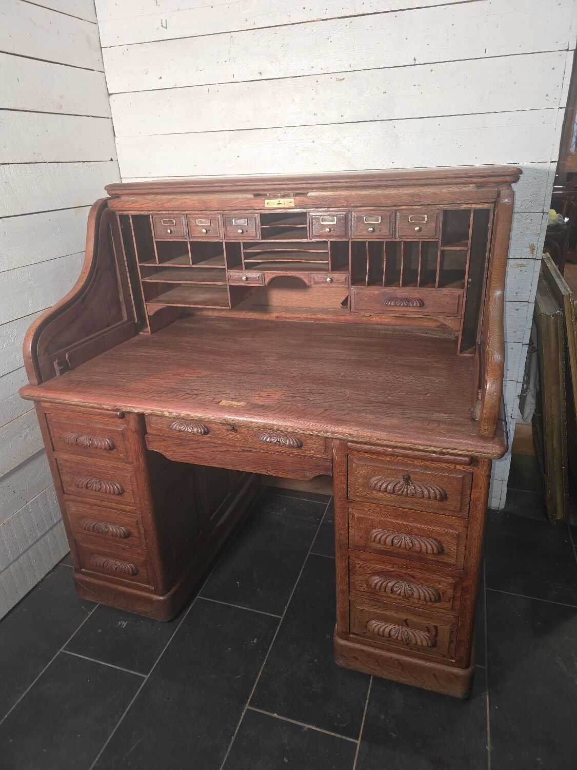 American curtain desk in solid oak from the 1900s.