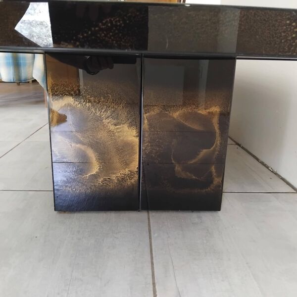 Table basse rectangulaire 70's à décor solaire