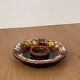 Vintage brown ashtray with drip glaze, 1970s ceramic pottery.
