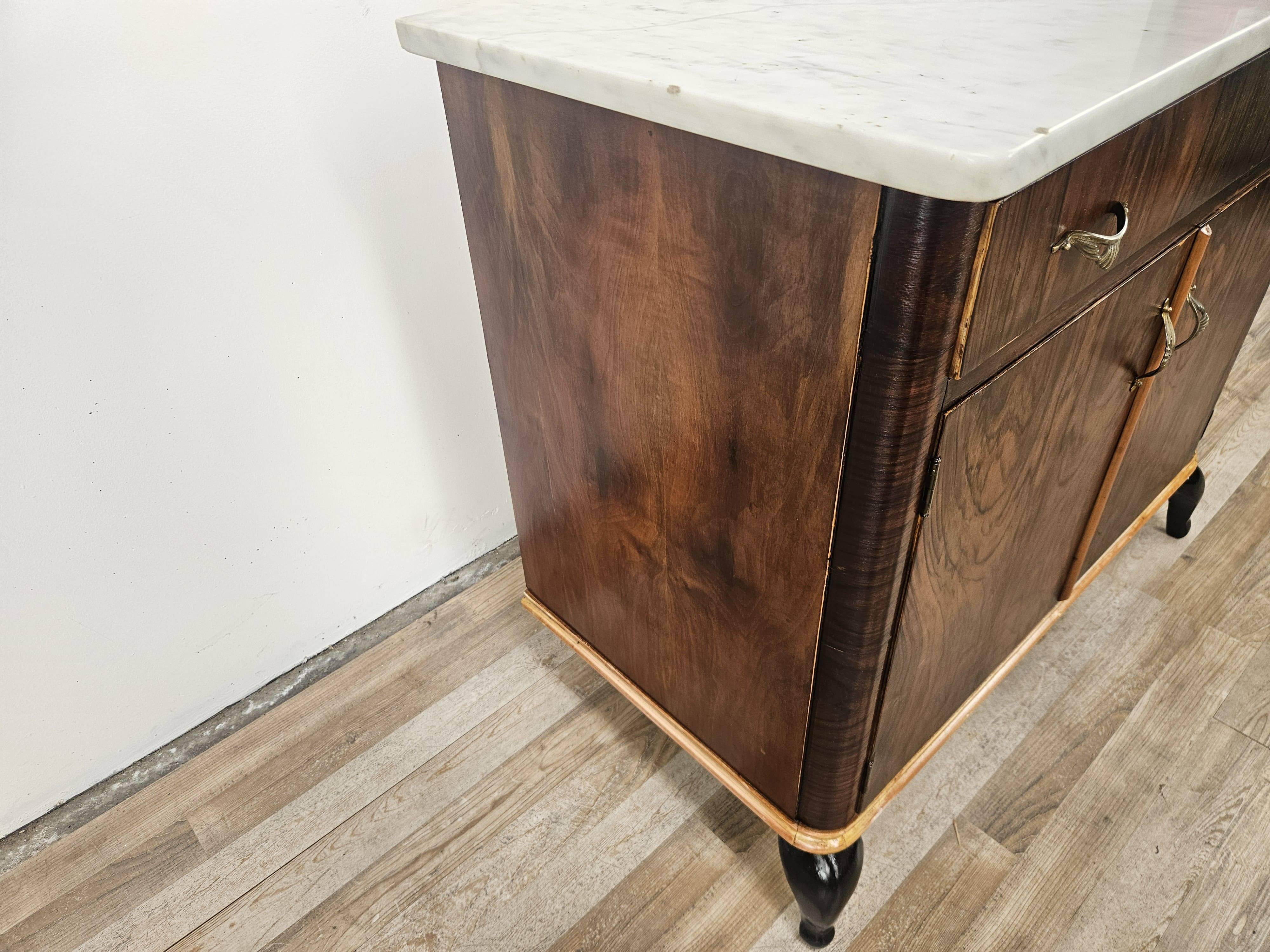 Mahogany burl dressing table with white marble top
