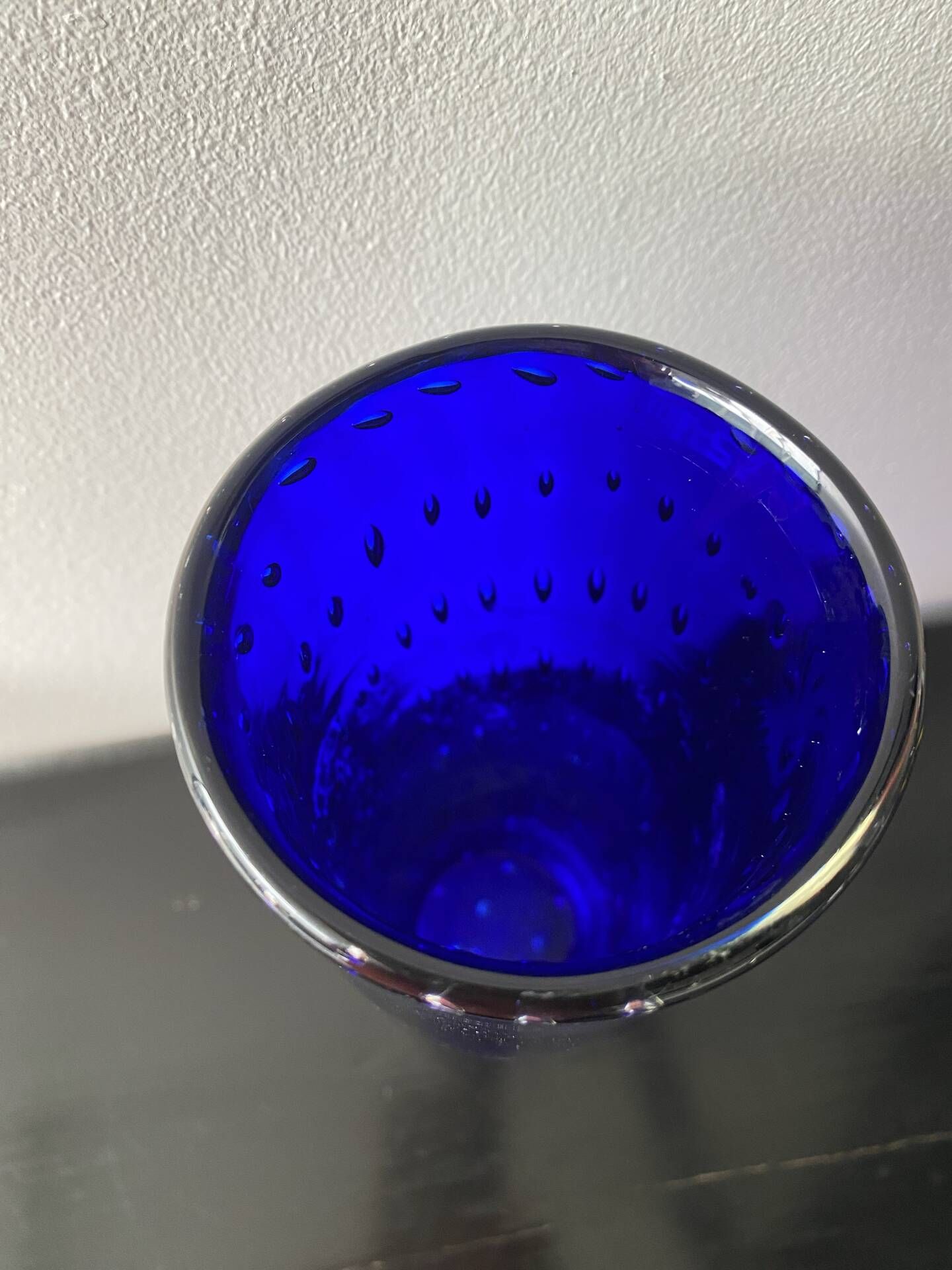 Vintage Scandinavian cobalt blue bubble glass vase from the brand.