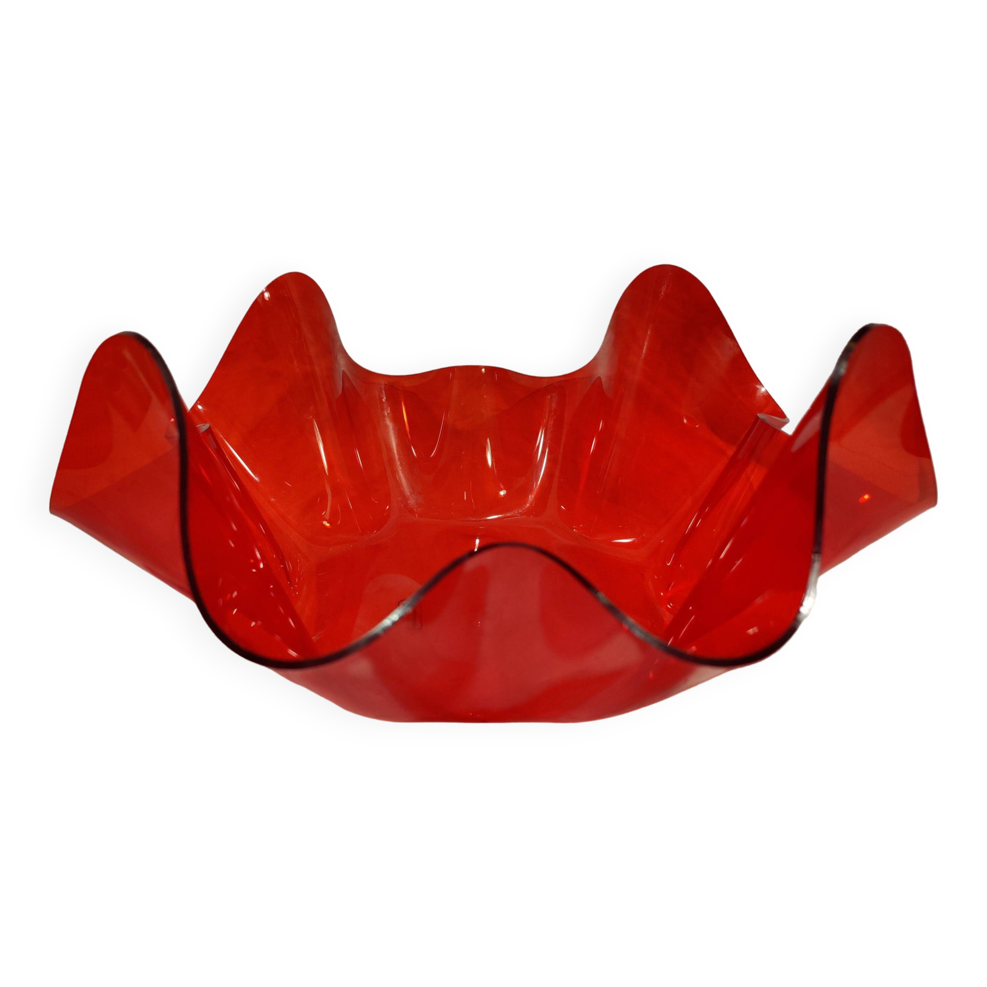 Red plexiglass fruit basket from the 70s