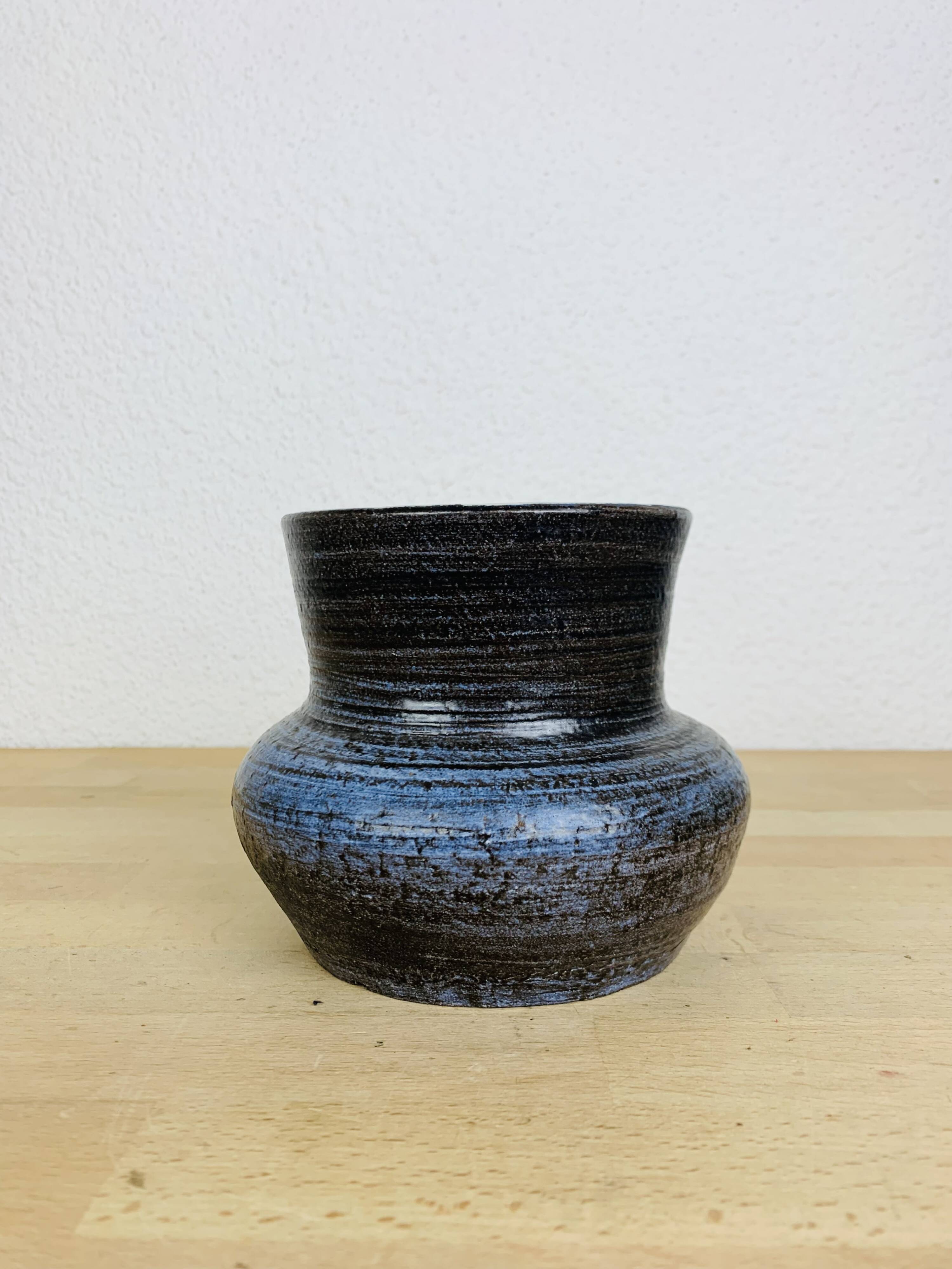 Blue ceramic vase from the 1950s in Accolay style.