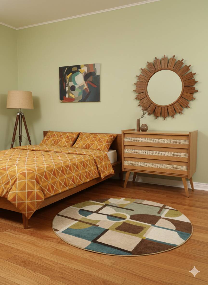 Commode vintage en chêne et cannage des années 60