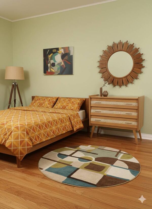 Commode vintage en chêne et cannage des années 60