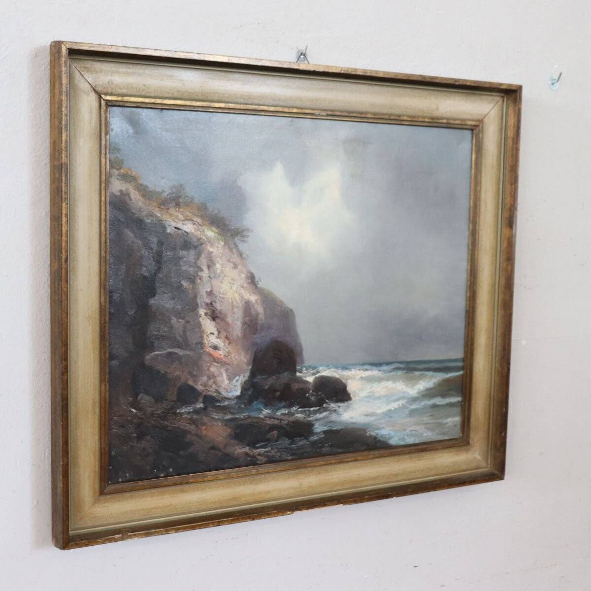 Seascape With Cliffs, Oil On Canvas, Italy, 20th Century