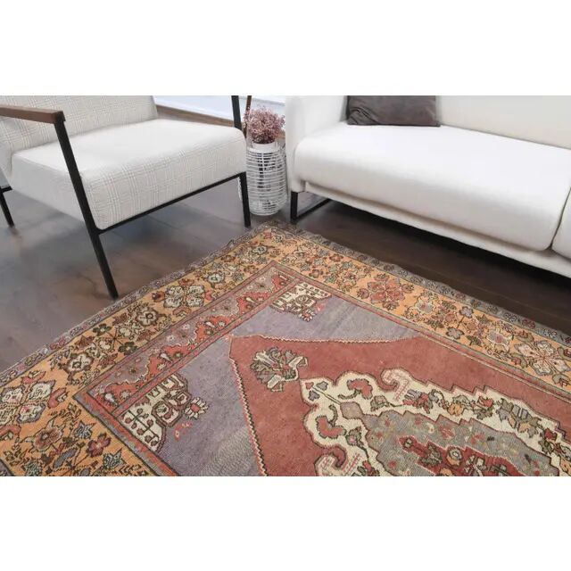 Vintage Turkish Oushak Handmade Wool Cotton Red Area Rug 132x224
