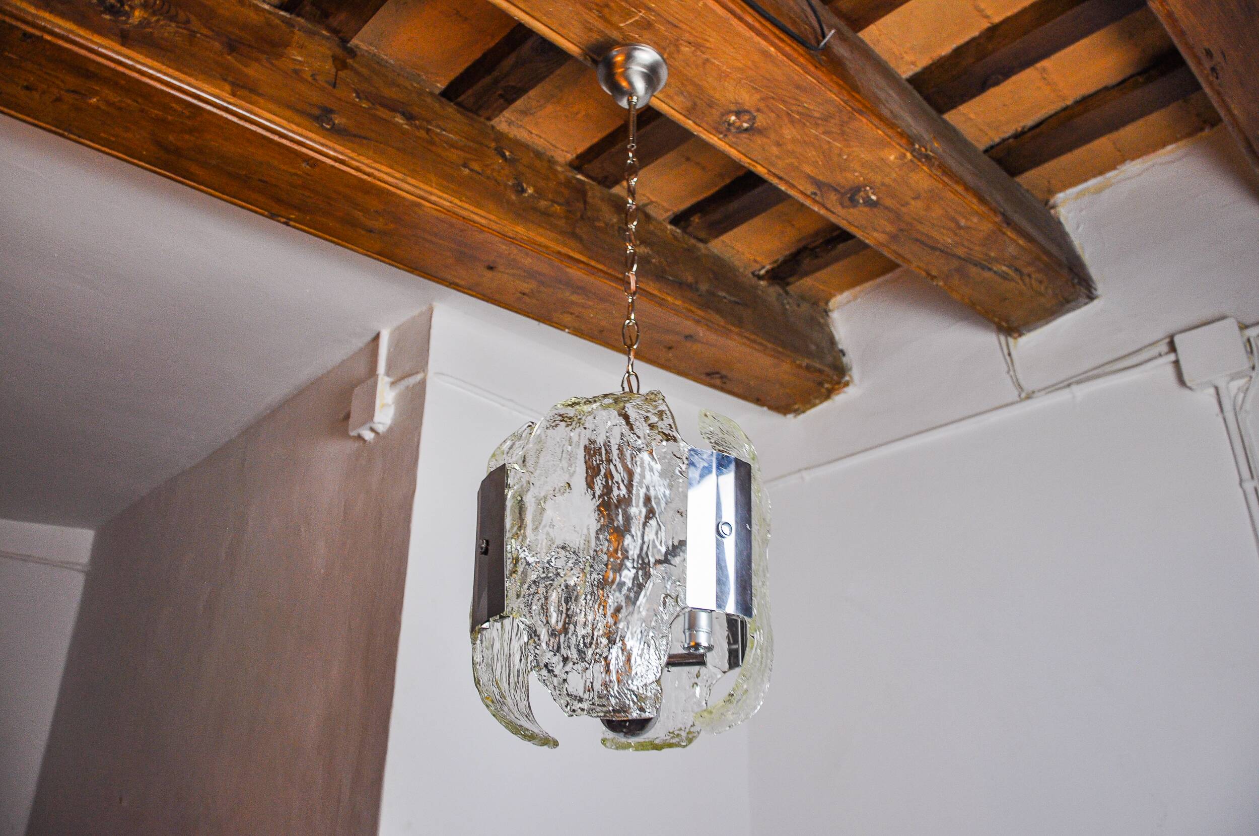 JT Kalmar chandelier, frosted murano glass, space age, Austria 1970