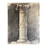 Etude néo classique colonne en plâtre au fusain atelier des beaux arts 1927
