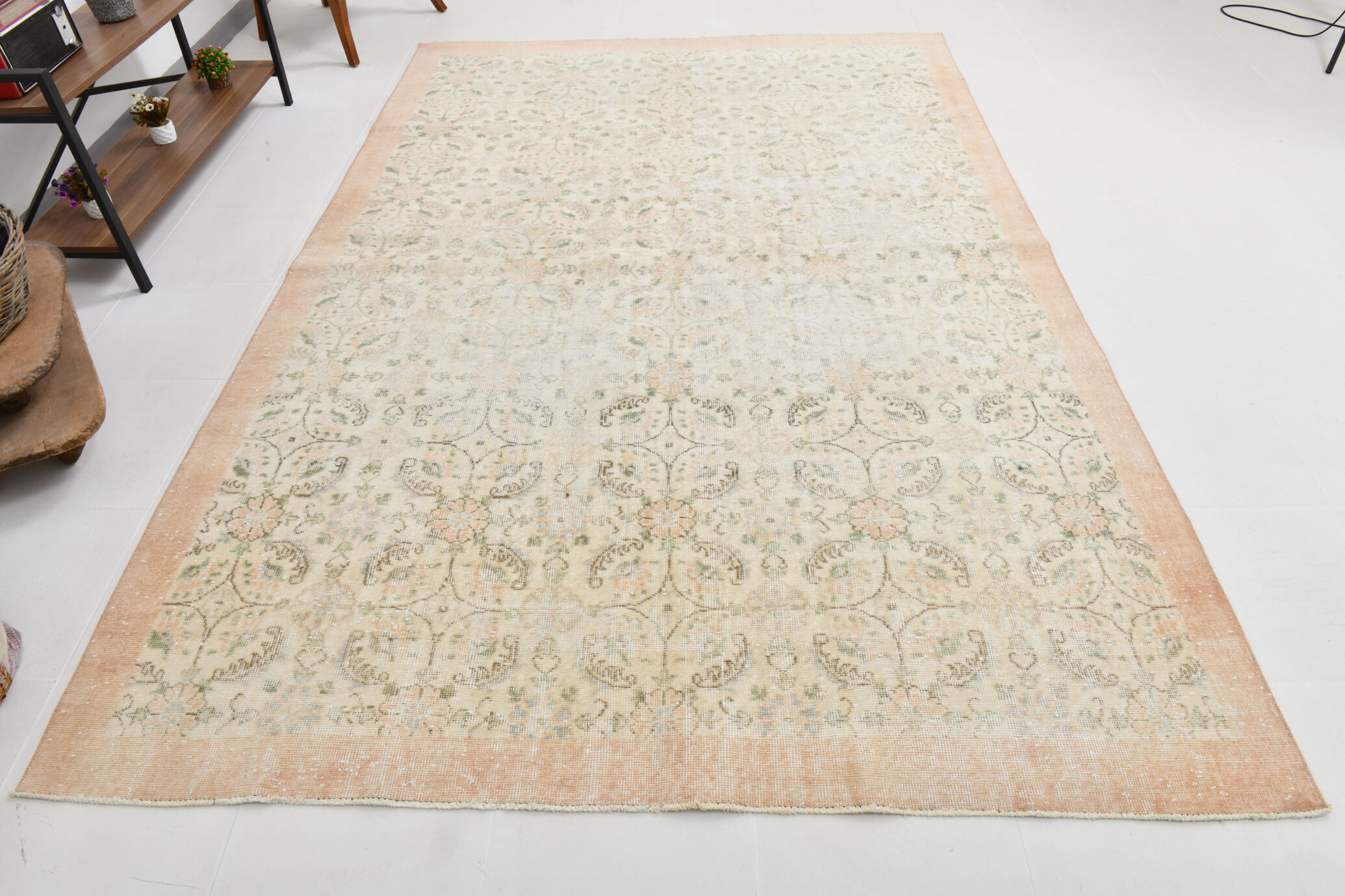 7x10 Large Floral Handmade Vintage Rug, 209x312Cm