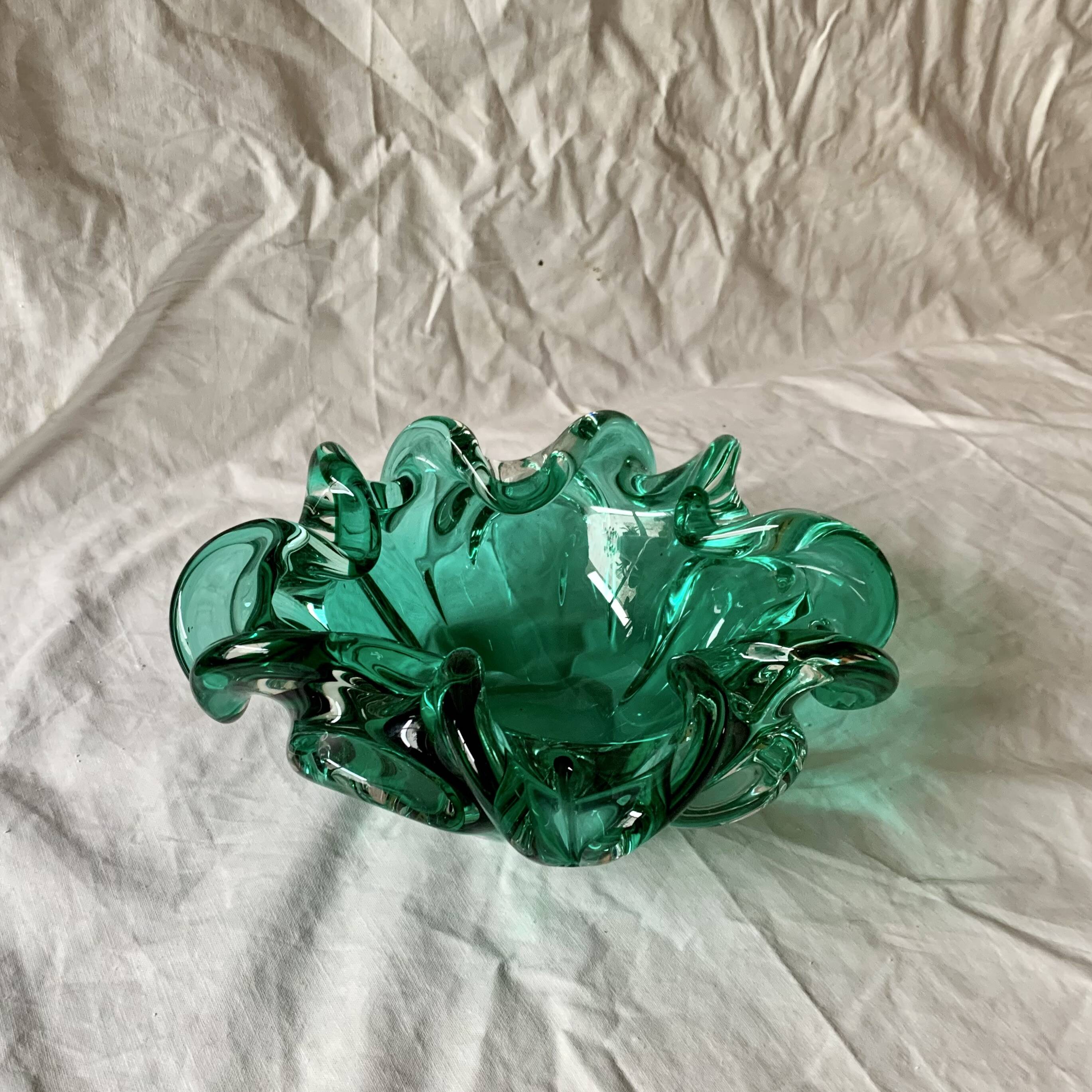 Vintage green glass pocket tray